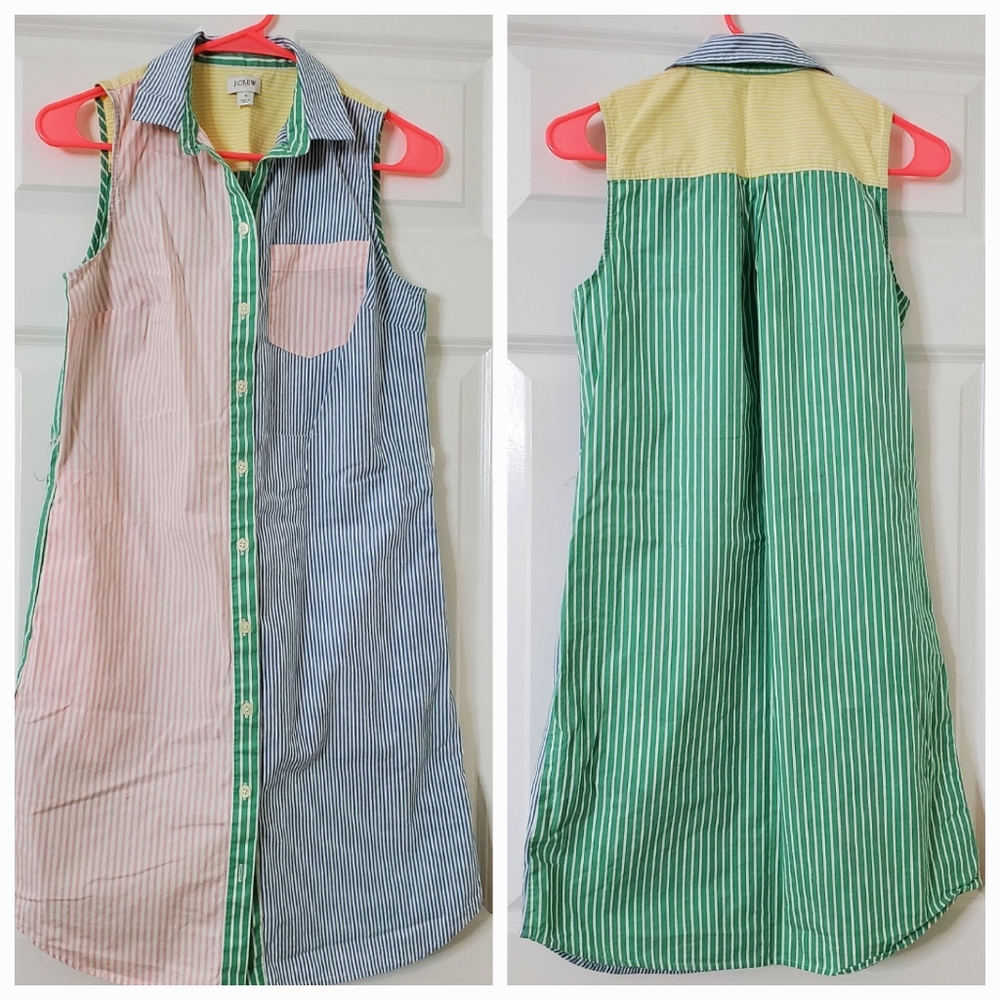 J. Crew Factory Stripe Color Block Sleeveless Button Down Shirt Dress Size 4